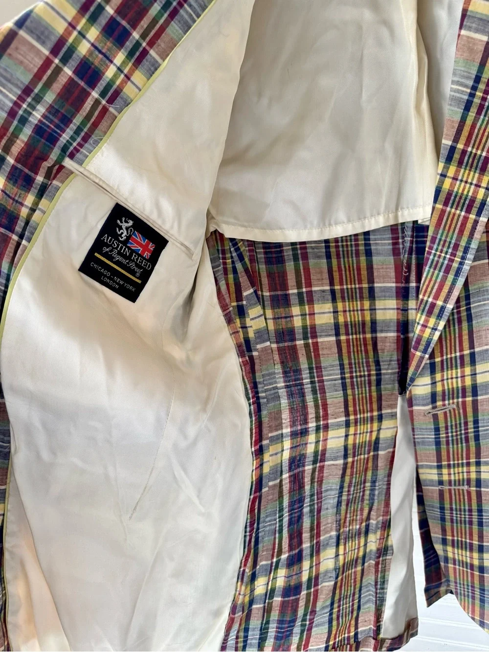 Vintage Austin Reed Multi-Color Plaid Sport Coat - Yellow, Blue, Red